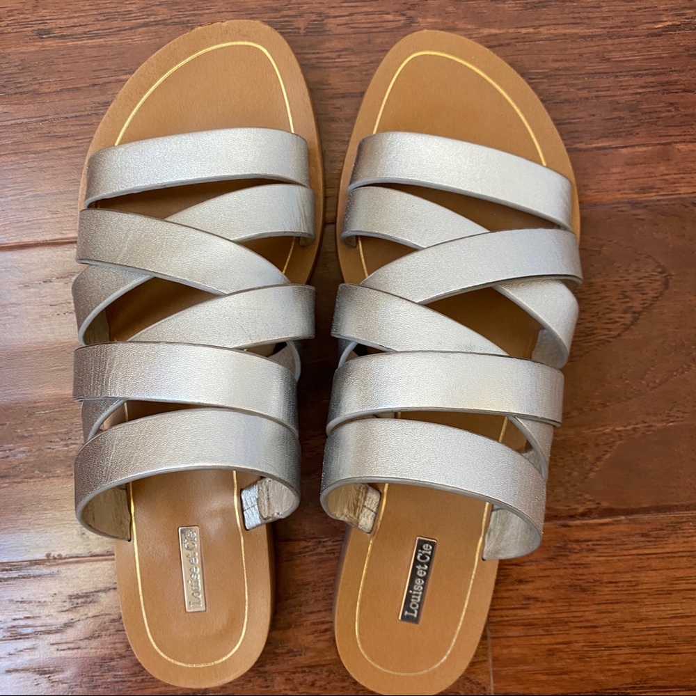 louise et cie silver metallic slip on flat sandal